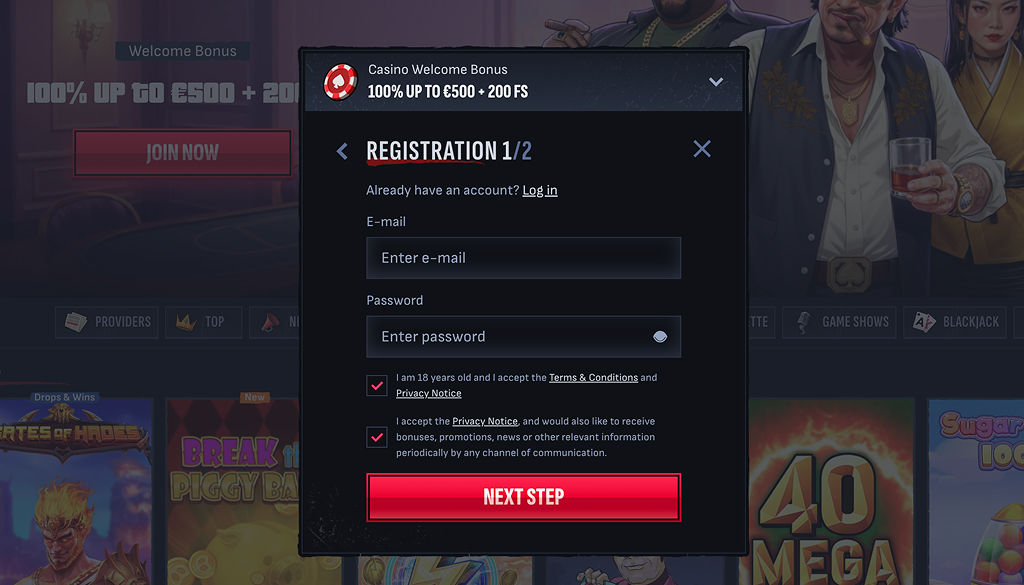 Registrierung im Mafiacasino